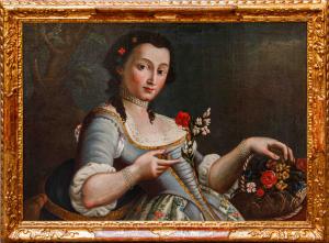 XVIII secolo, cerchia di Pietro Antonio Rotari (Verona, 30 settembre 1707 – San Pietroburgo, 31 agosto 1762), Ragazza con cestino di fiori